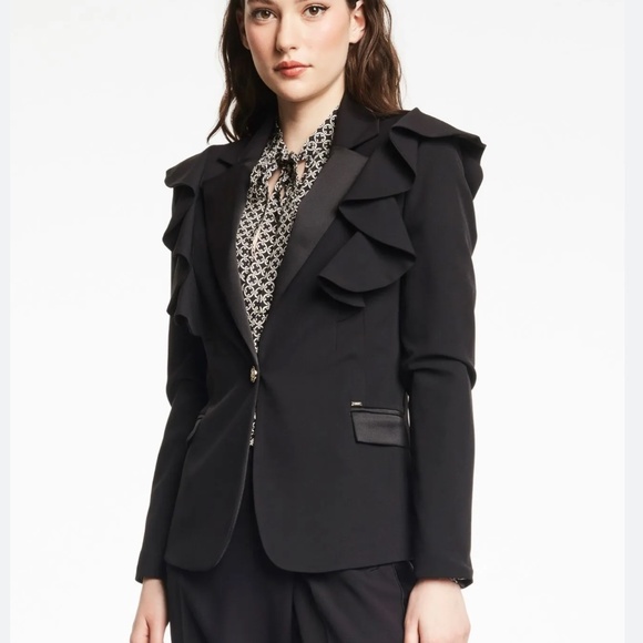 Vintage Y2K Women’s Blazer Ruffled Satin trims Goth Statement Dark Romantic Sz 8 - Picture 1 of 14